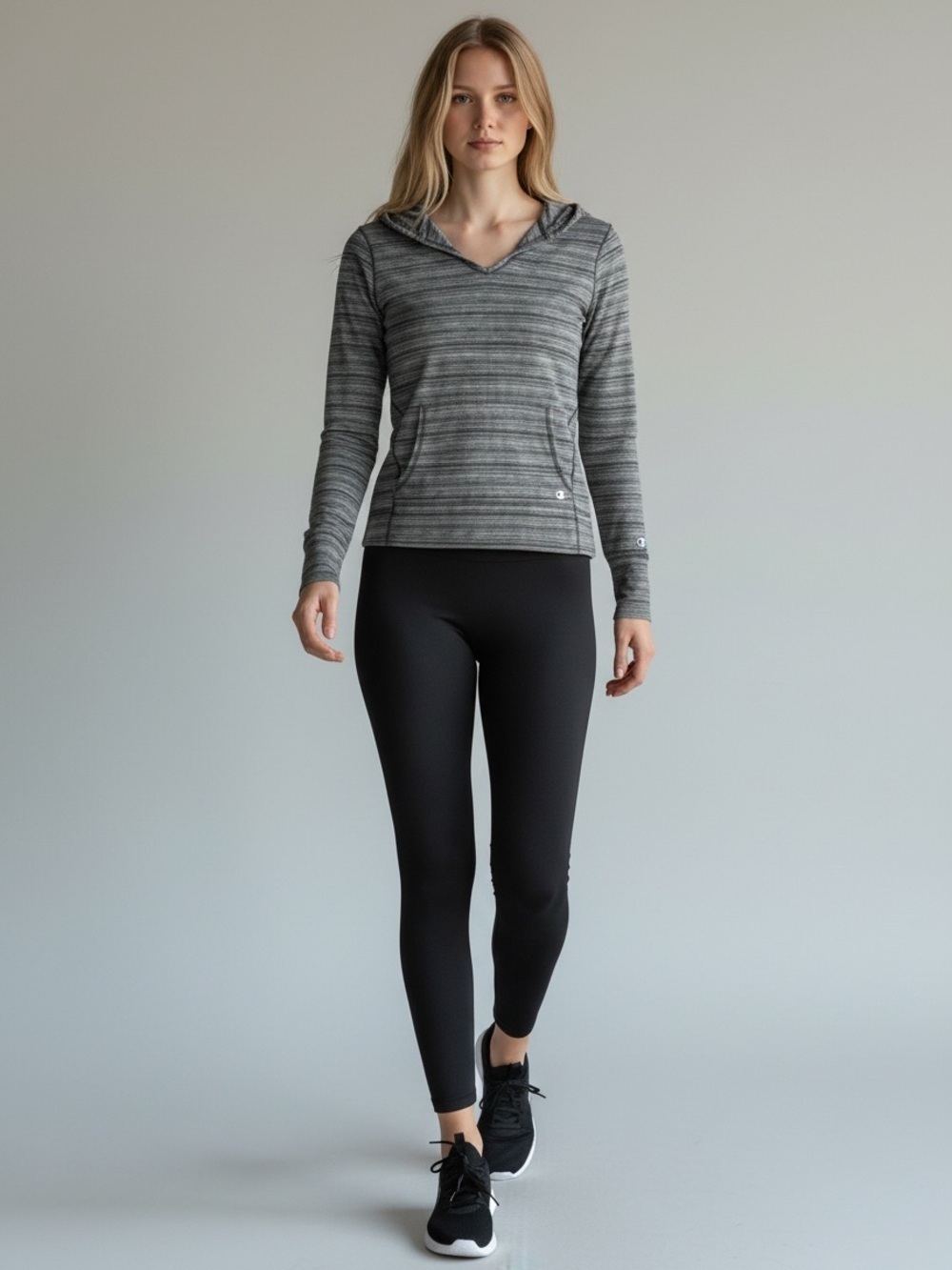 Champion Active Gym Hoodie Pullover Workout Top Athletic Black Grey SpaceDye XS
